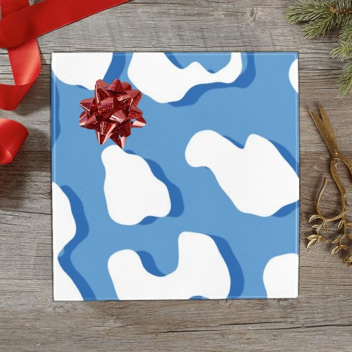 White Leopard Print Blue Gift Wrapping Paper 58"x 23" (1 Roll)