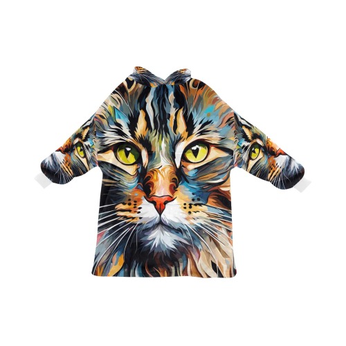Norwegian forest cat face colorful art. Blanket Hoodie for Kids