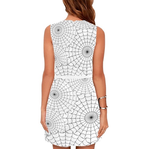 Halloween Spiderwebs - Black on White Eos Women's Sleeveless Dress (Model D01)