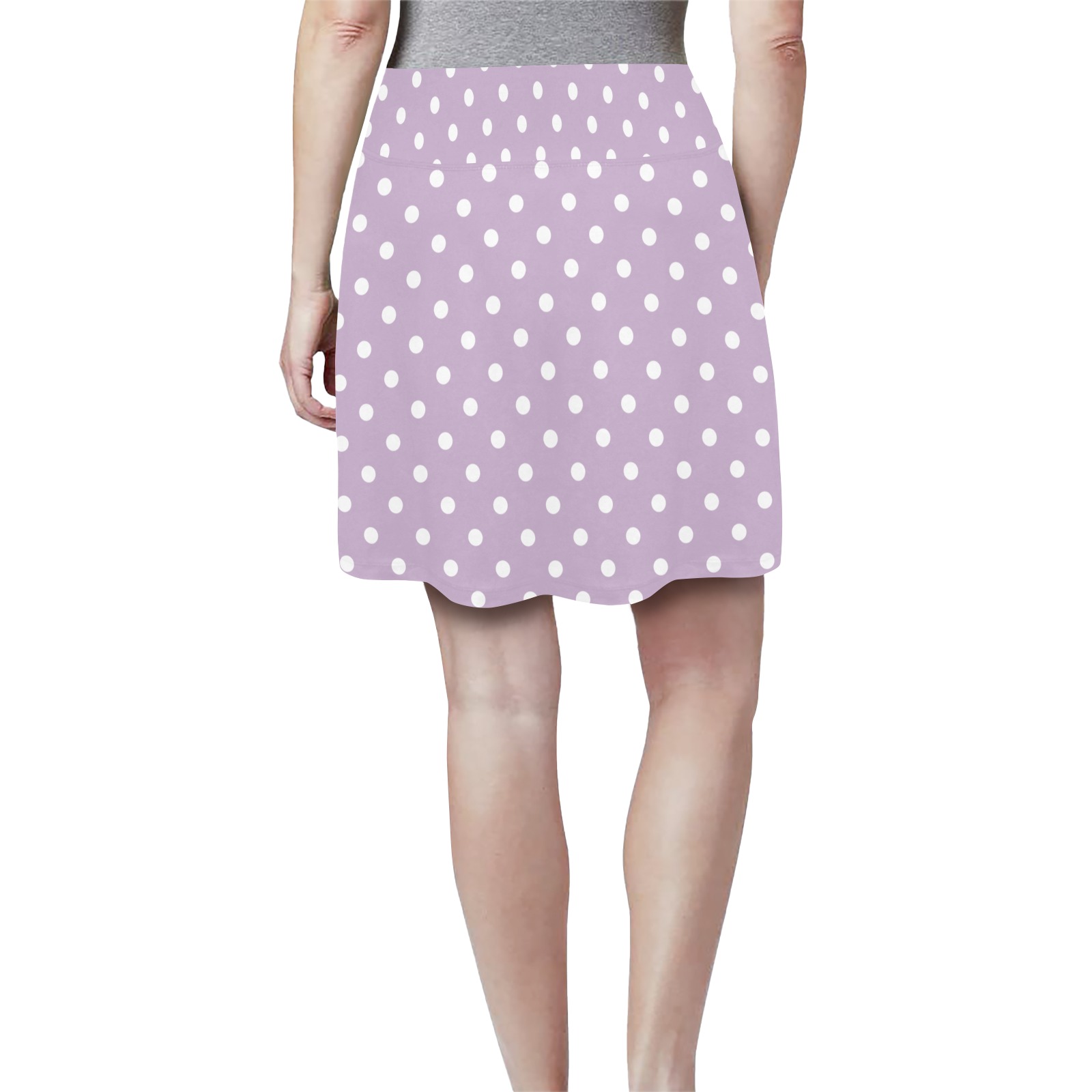 Polka Dots White - Violet Women's Athletic Skirt (Model D64)