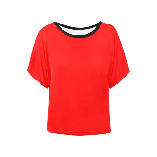 Merry Christmas Red Solid Color Women's Batwing-Sleeved Blouse T shirt (Model T44)