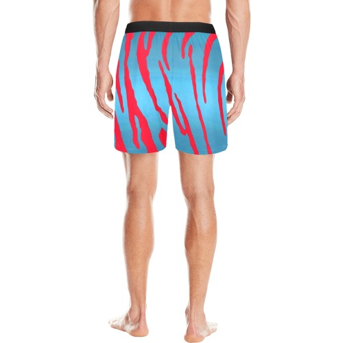 Metallic Tiger Stripes Blue Red Men's Mid-Length Pajama Shorts (Model L46)