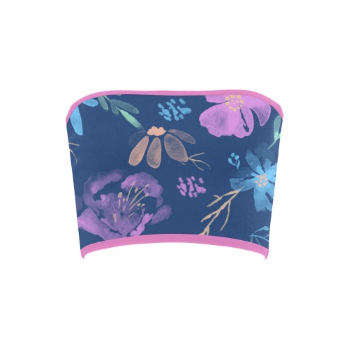 Watercolor Flowers on Navy Bandeau Top