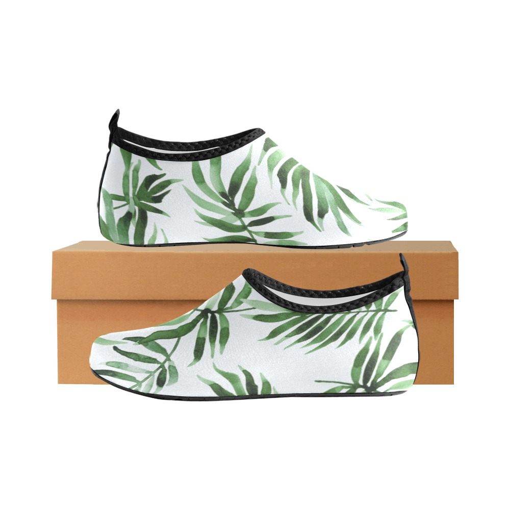 Watercolor_green_leaf Women's Slip-On Water Shoes (Model 056)