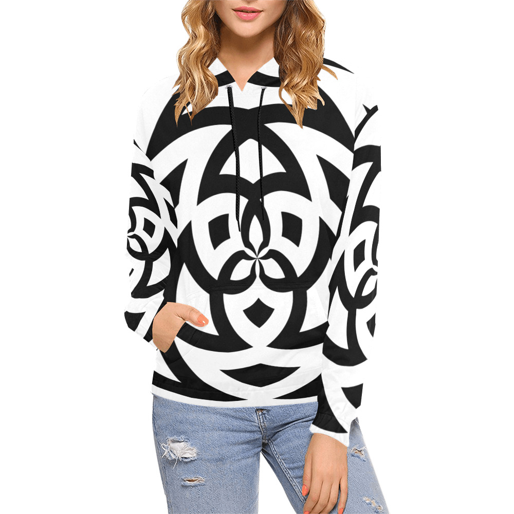 Fractoberry Transparent Logo Black All Over Print Hoodie for Women (USA Size) (Model H13)