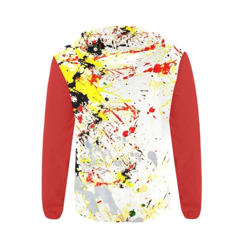 Yellow Paint Splatter - Red Sleeves All Over Print Full Zip Hoodie for Men (Model H14)