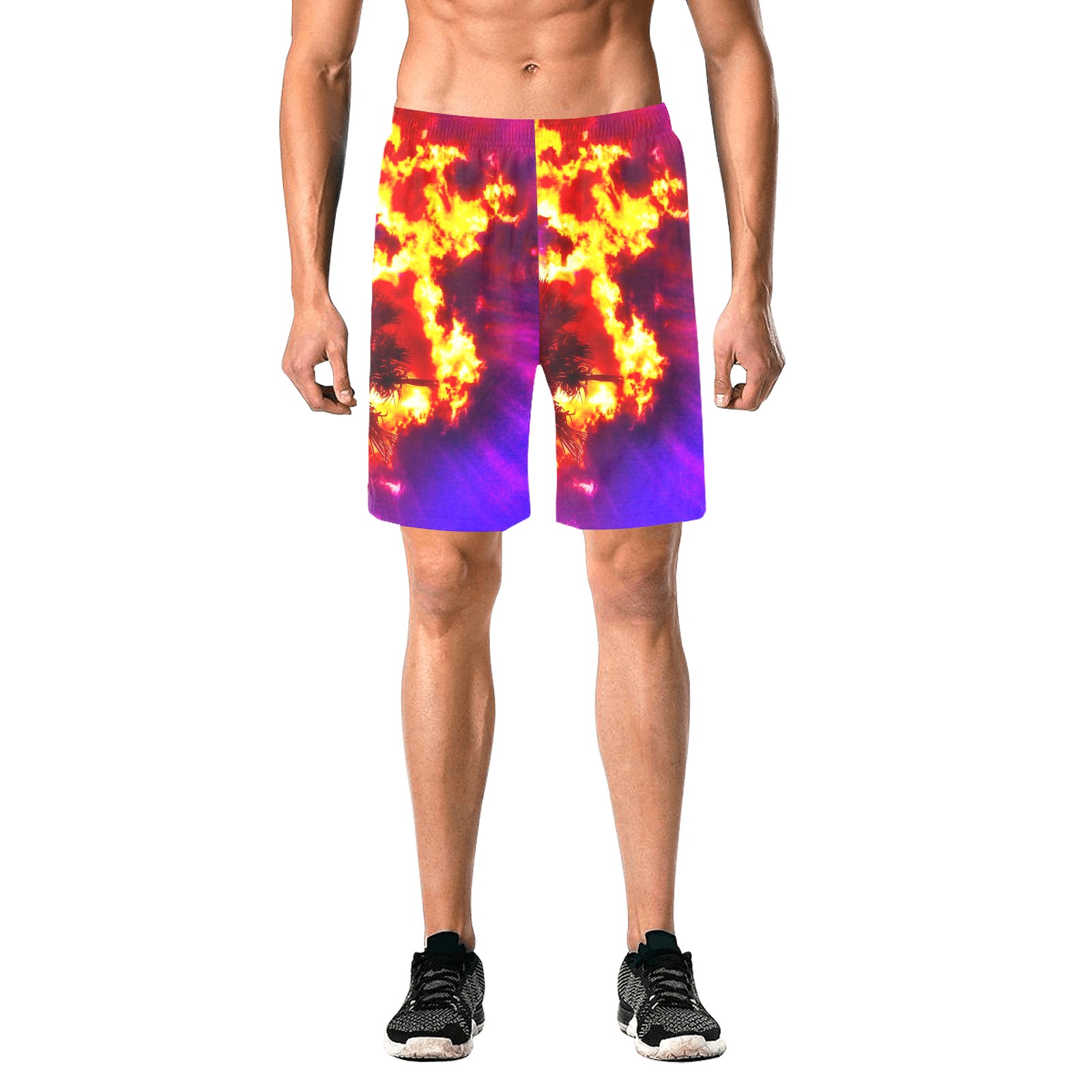 Palm Tree Sunburst Men's All Over Print Elastic Beach Shorts (Model L20)