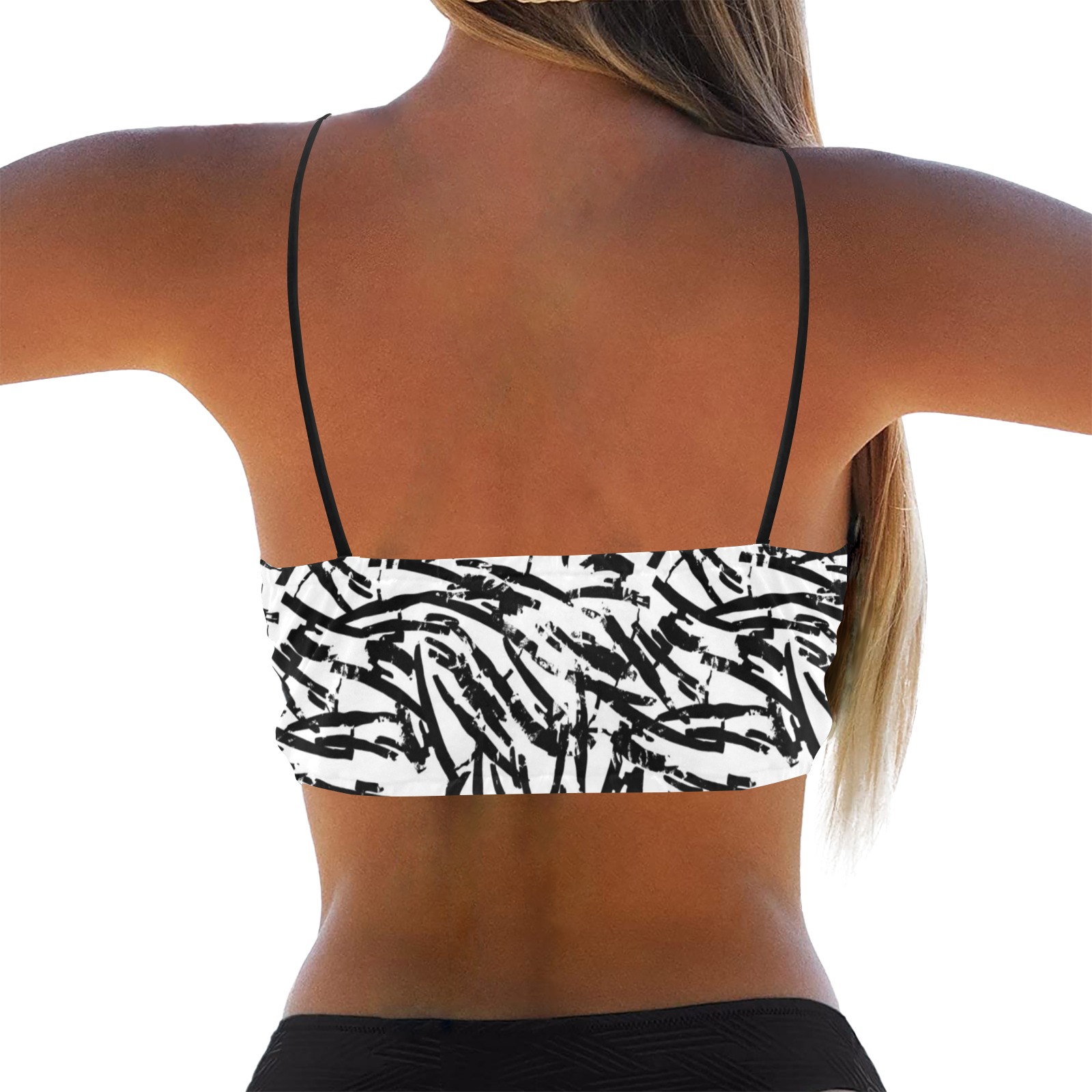 Brush Stroke Black and White Crop Bikini Top (Model S40)