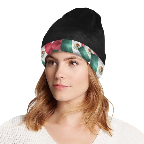 Mexican Flags with Black All Over Print Beanie for Adults