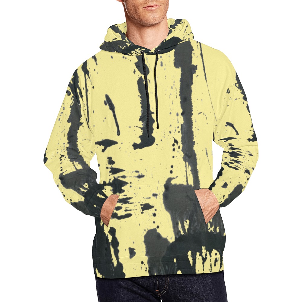 Yellow Mens Blk paint Splatter Hoodie All Over Print Hoodie for Men (USA Size) (Model H13)