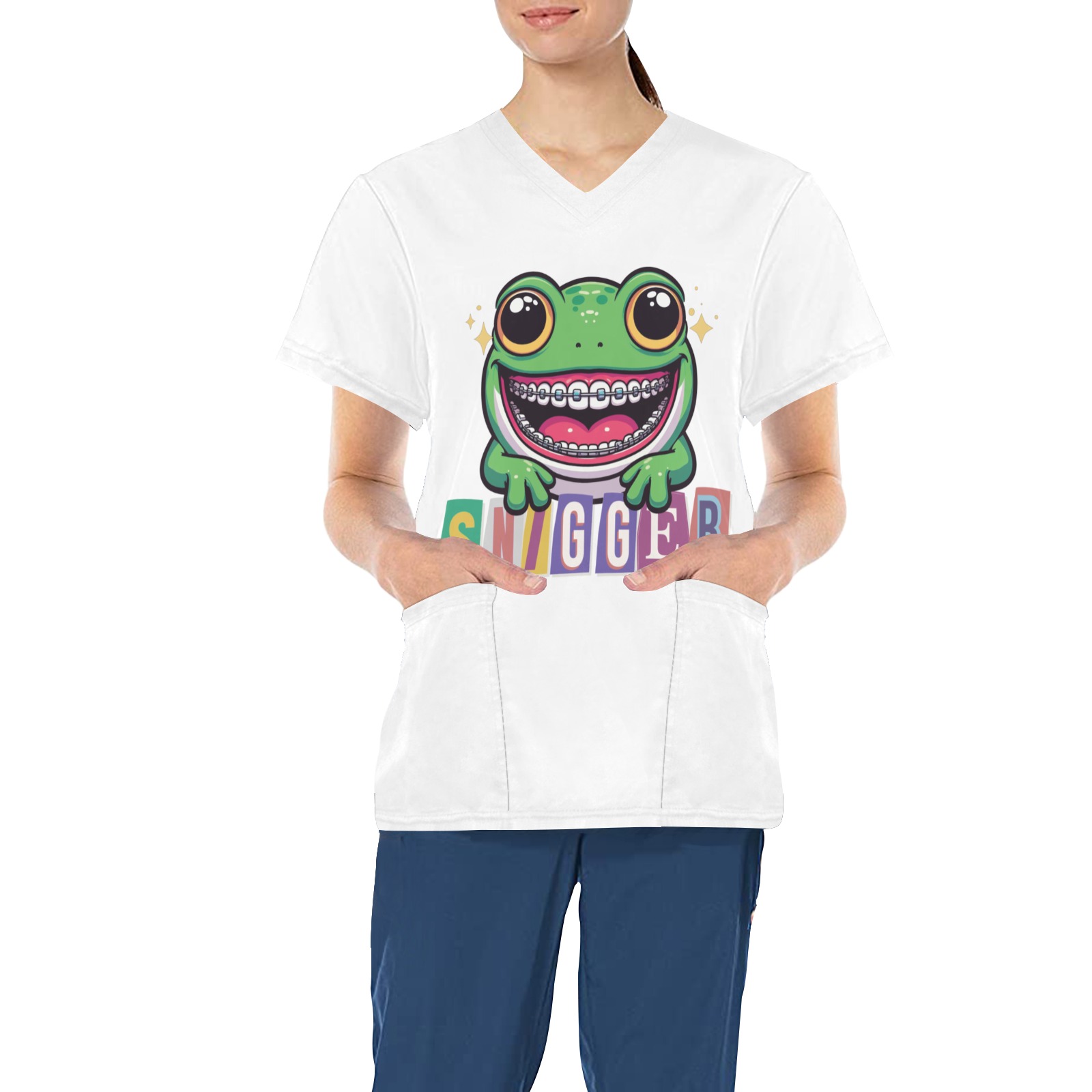 frog All Over Print Scrub Top