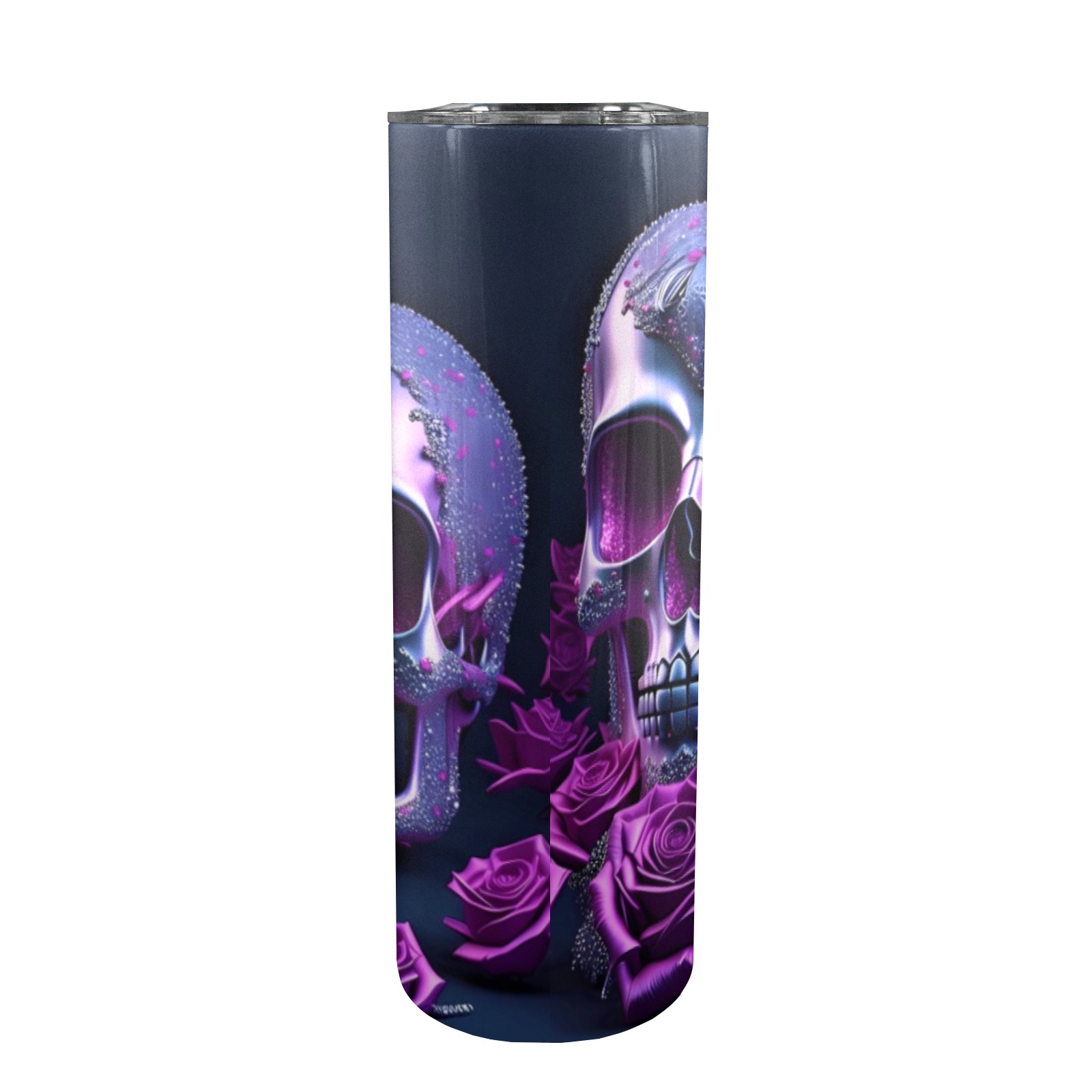 Purple Double Skull With Roses - 20oz Tall Skinny Tumbler with Lid and Straw
