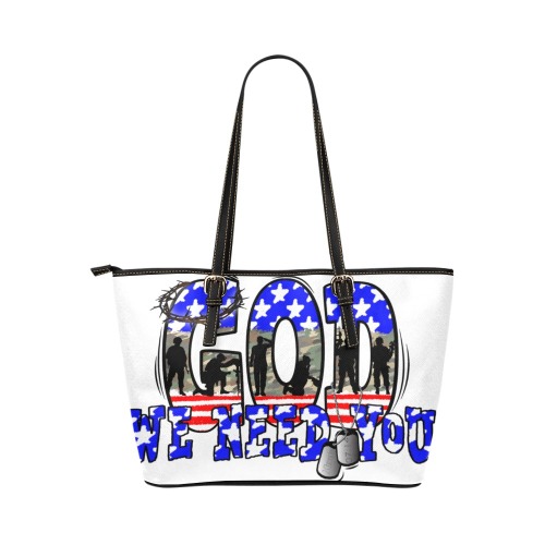 God We Need You Now Bag Leather Tote Bag/Small (Model 1651)