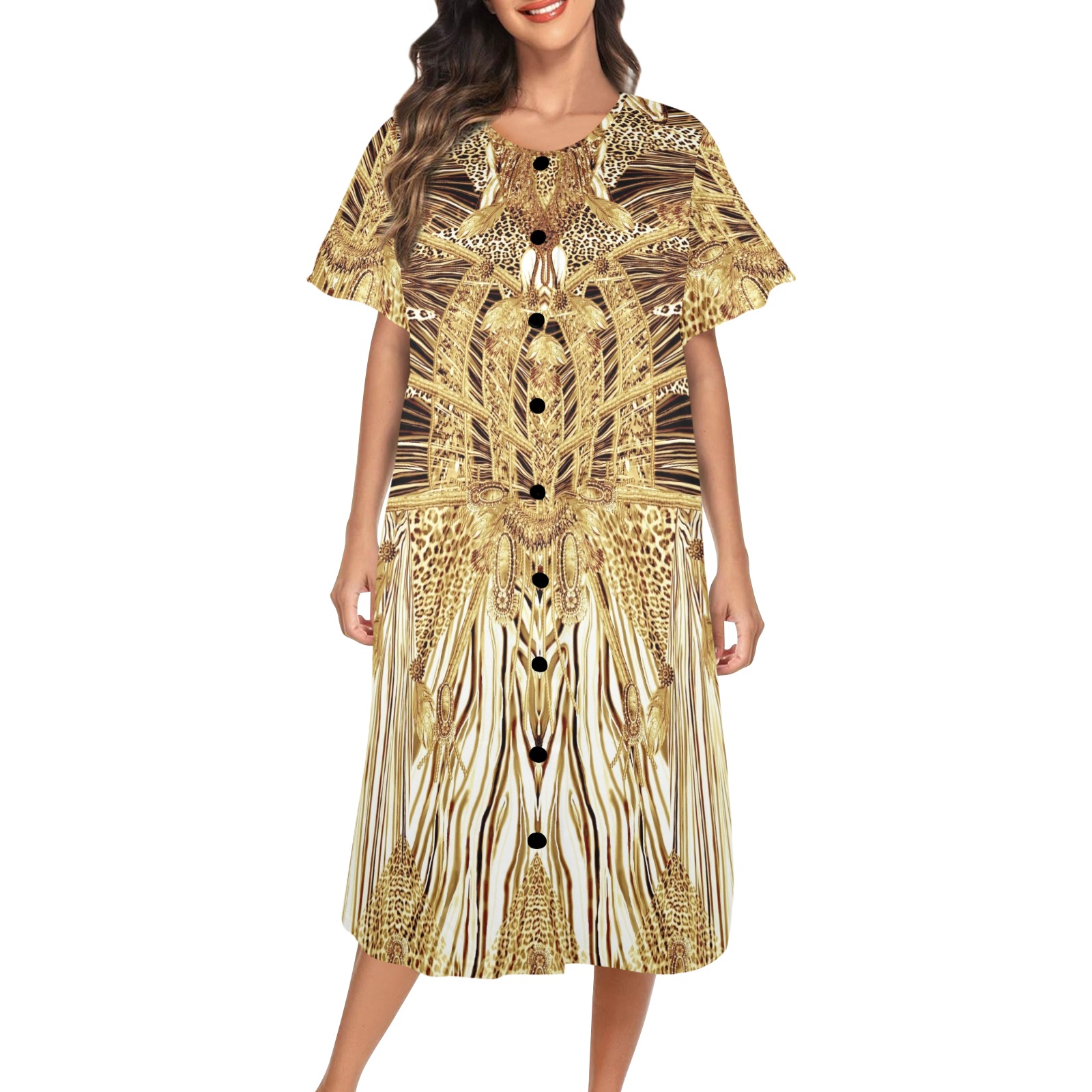 Crazy zebra gold Women's Button Front House Dress