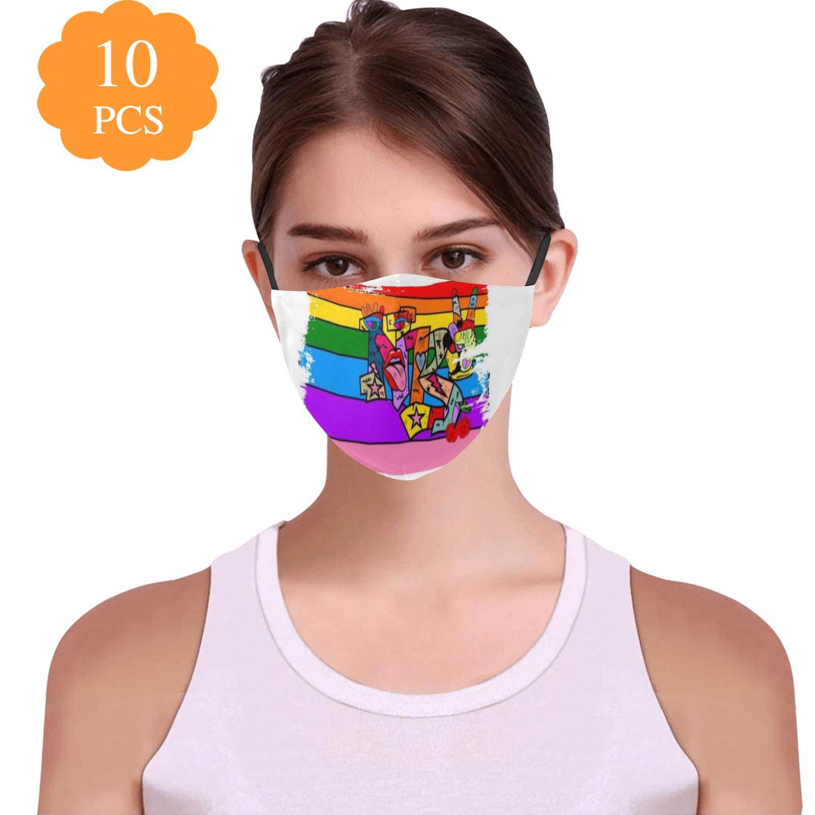 Pride NB Pop Art by Nico Bielow 3D Mouth Mask with Drawstring (Pack of 10 & 20 Filters Included) (Model M04)