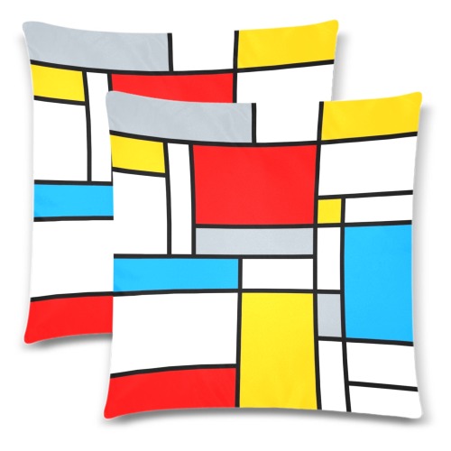 Color Block Inspired by Mondrian Custom Zippered Pillow Cases 18"x 18" (Twin Sides) (Set of 2)