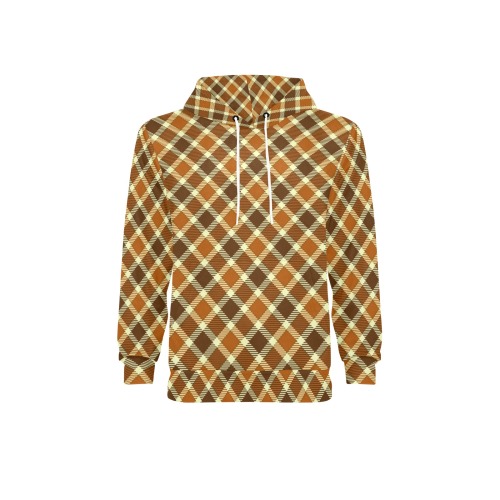 Brown Gold Plaid Men's Long Sleeve Fleece Hoodie (Model H55)