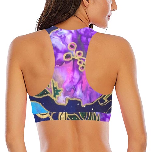 Dark Blue Floral Crop Bikini Top (Model S21)