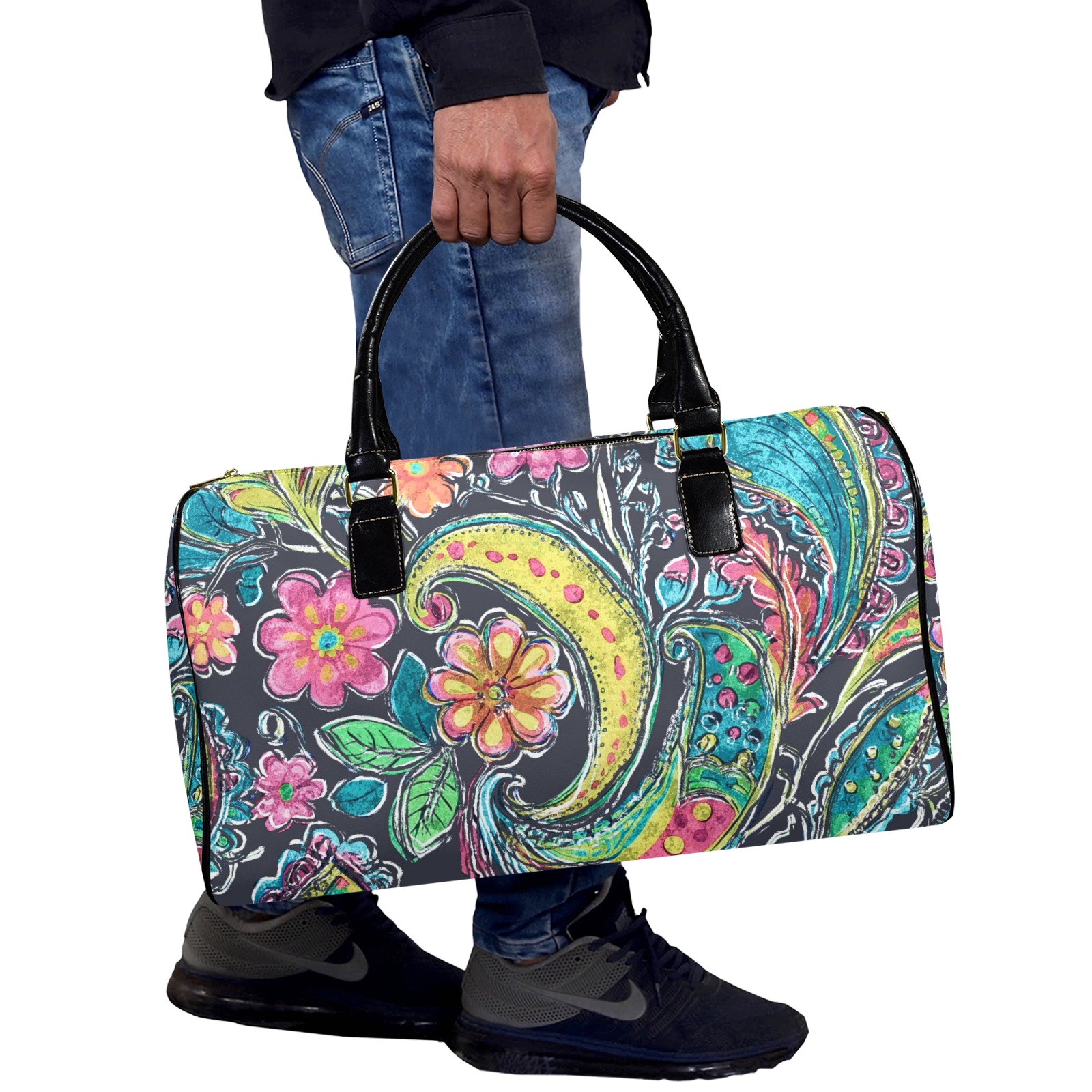 Paisley #1 Leather Travel Bag-Small (Short Patch) (1735)