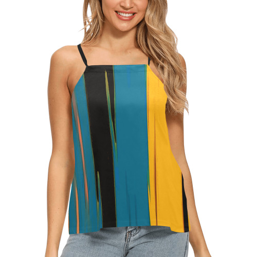 Black Turquoise And Orange Go! Abstract Art Loose Fit Halter Neck Top (Model T68)