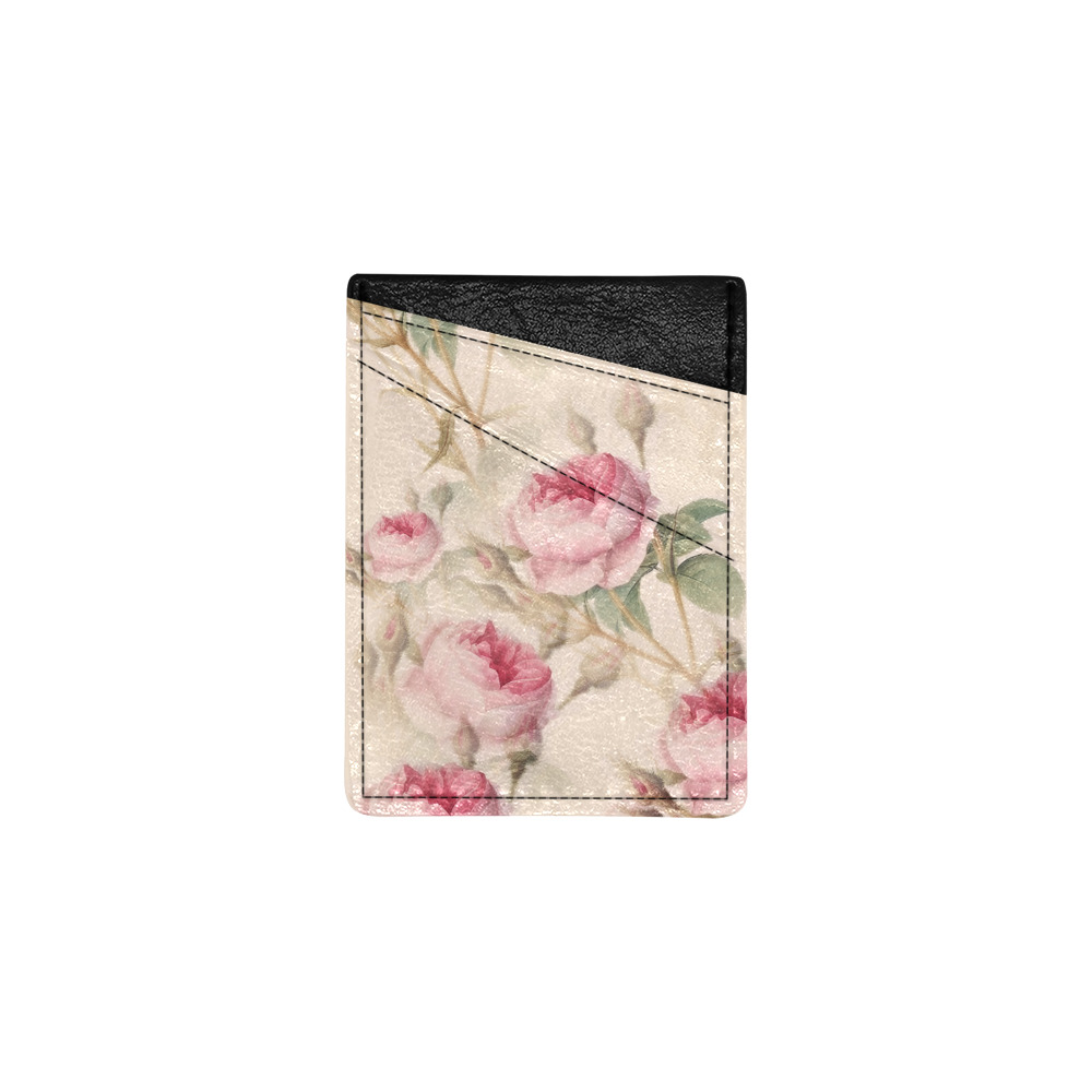 Vintage Pink Rose Garden Pattern Cell Phone Card Holder