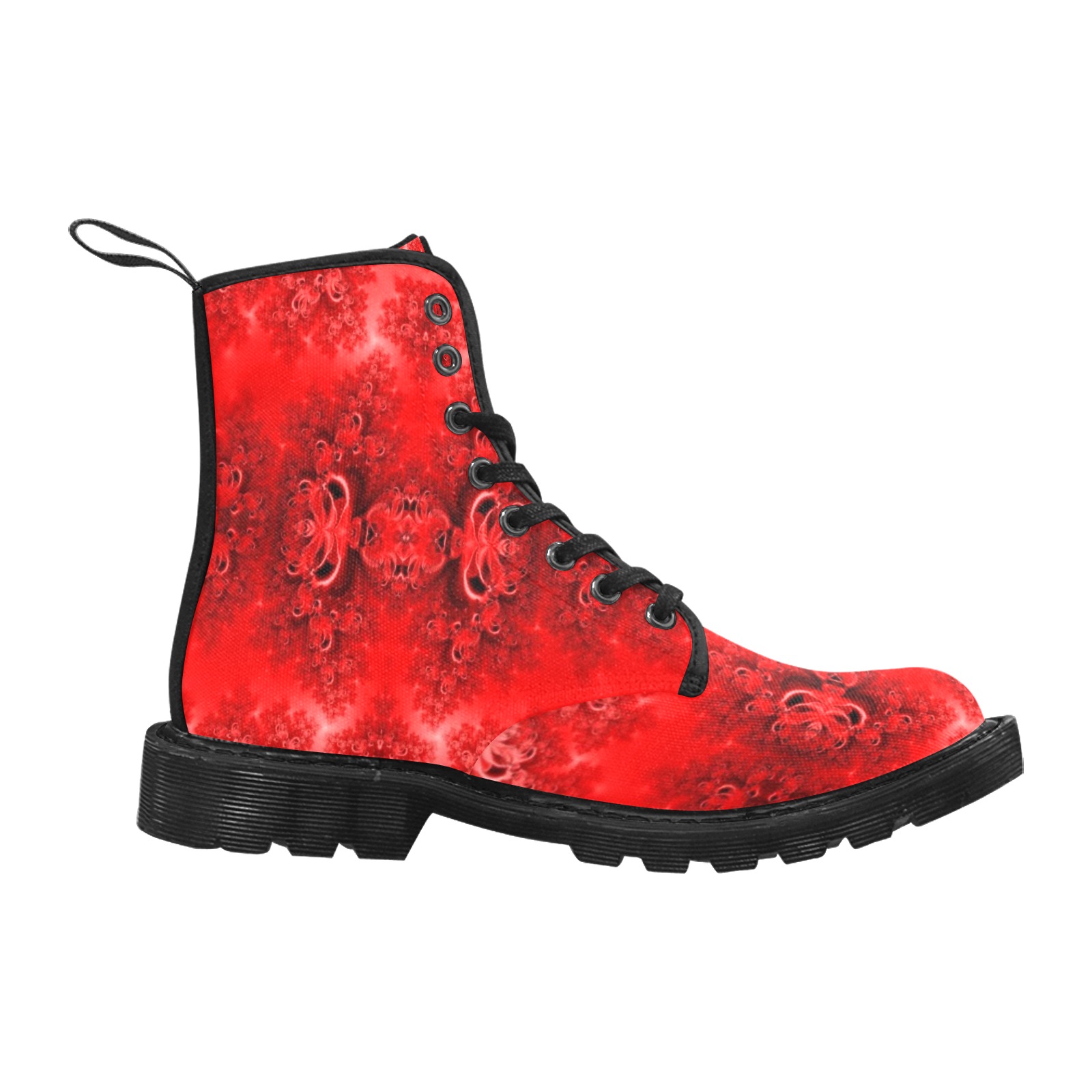 Fiery Red Rose Garden Frost Fractal Martin Boots for Women (Black) (Model 1203H)