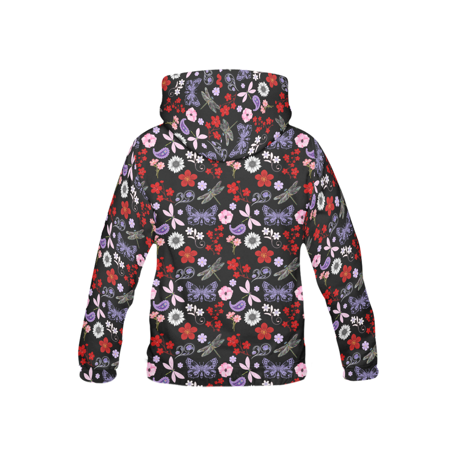 Black, Red, Pink, Purple, Dragonflies, Butterfly and Flowers All Over Print Hoodie for Kid (USA Size) (Model H13)