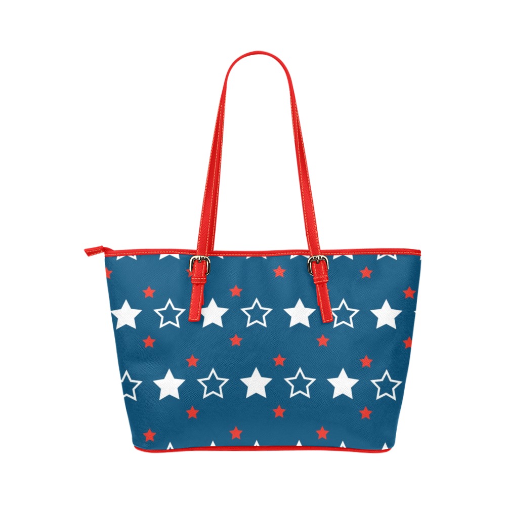 USA Patriotic Stars Leather Tote Bag/Large (Model 1651)