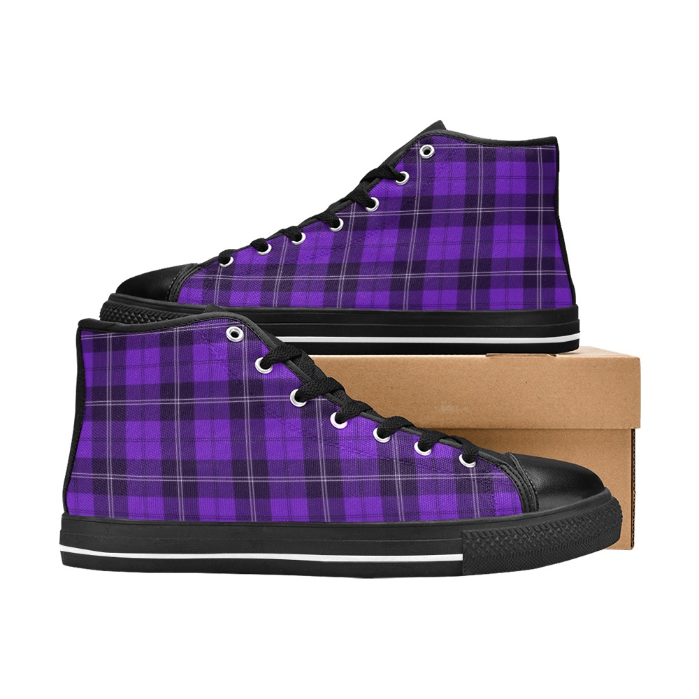 Purple Plaid Women's Classic High Top Canvas Shoes (Model 017)