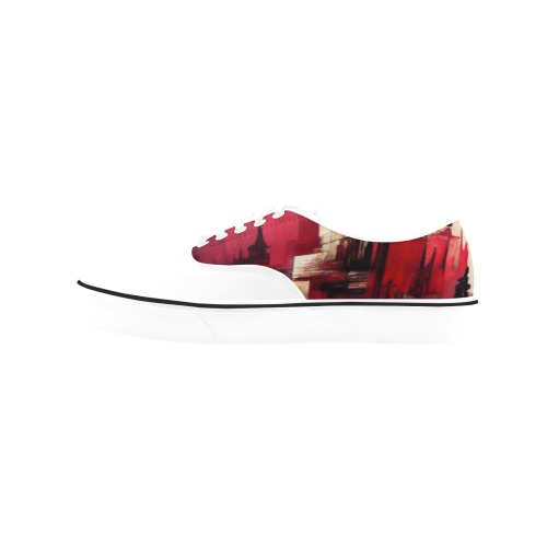 graffiti buildings red and cream 1 Classic Women's Canvas Low Top Shoes (Model E001-4)