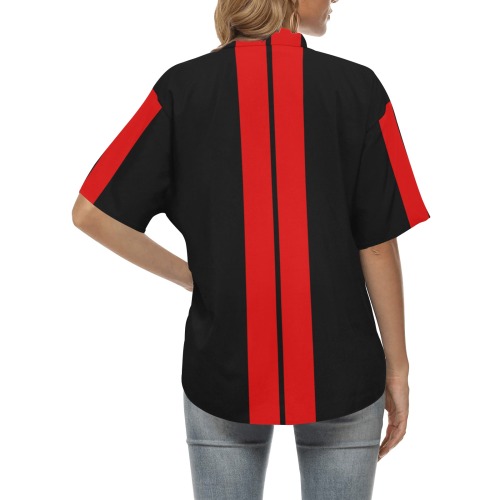 Race Car Stripe Center Black / Red All Over Print Hawaiian Shirt for Women (Model T58)