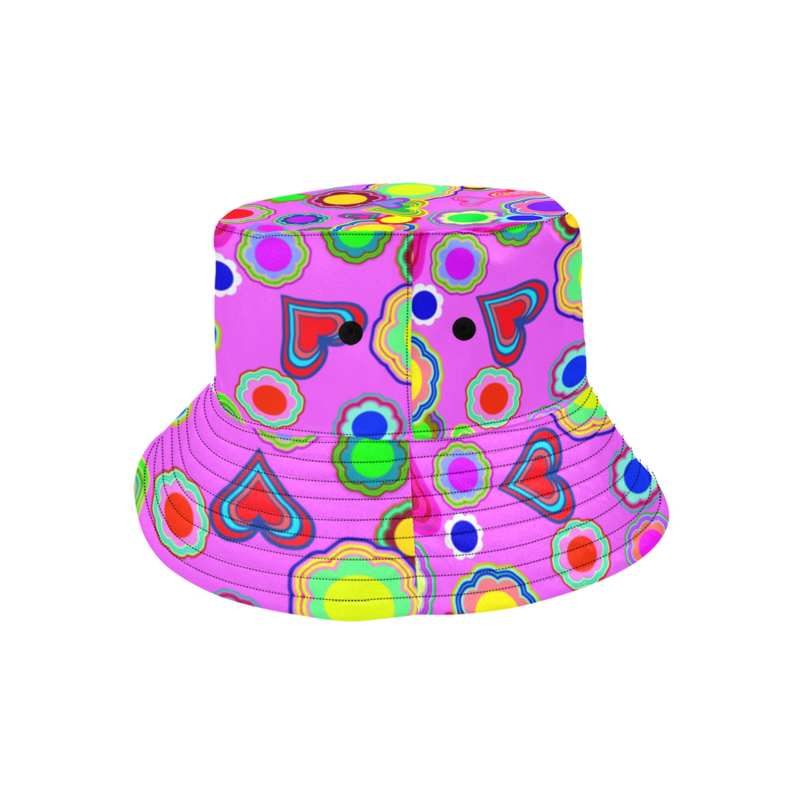Groovy Hearts and Flowers Pink Unisex Summer Bucket Hat