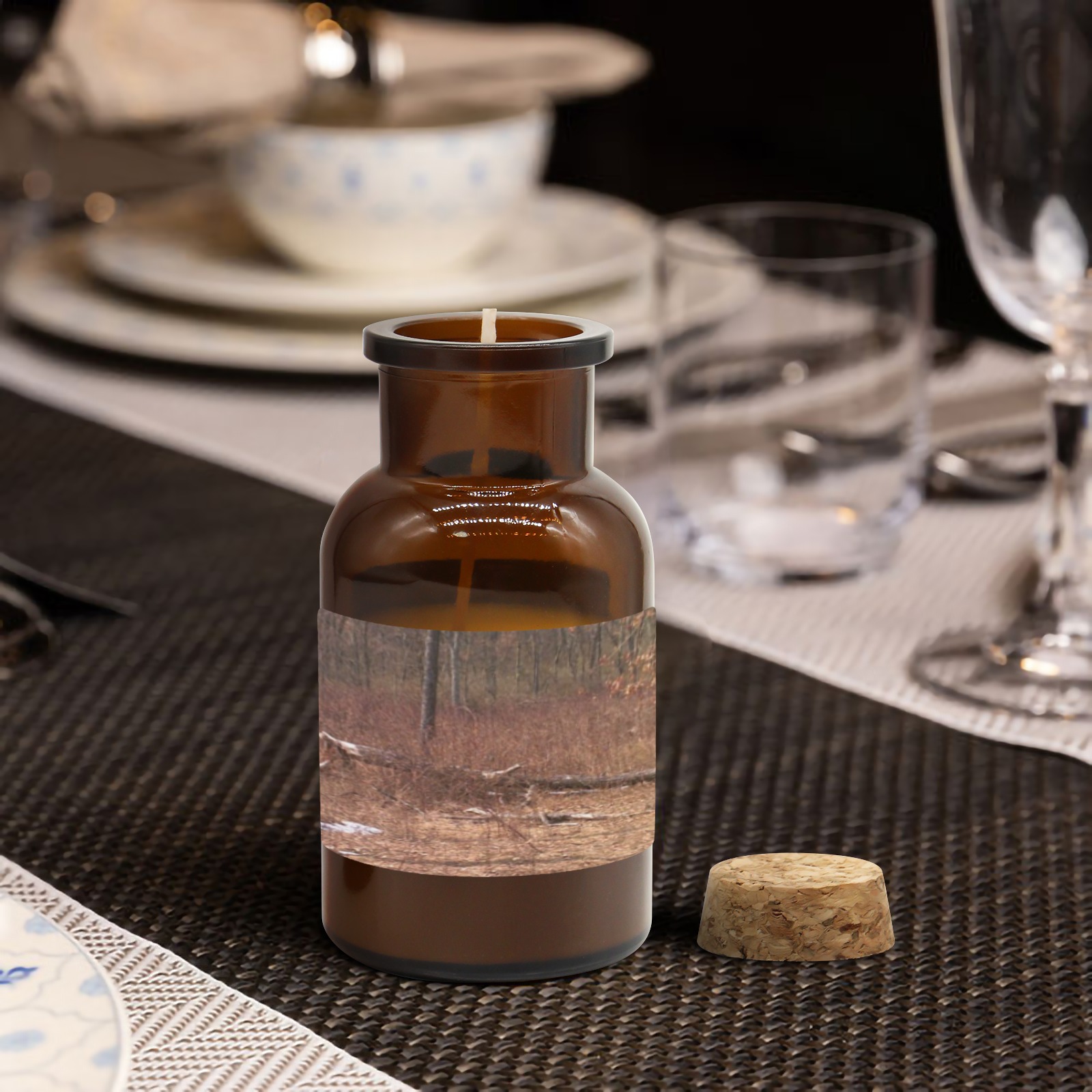 Falling tree in the woods Tawny Medicine Bottle Candle Cup (Rose Sandal)