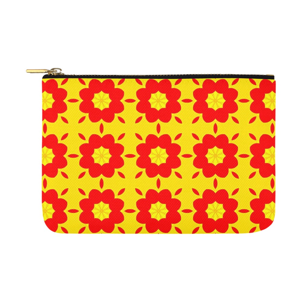 Red Flowers on Yellow Carry-All Pouch 12.5''x8.5''