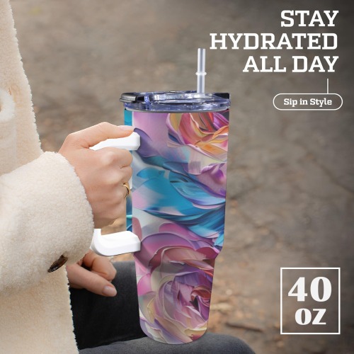 Floral Style 5 Tumbler 40oz Tumbler with White Handle