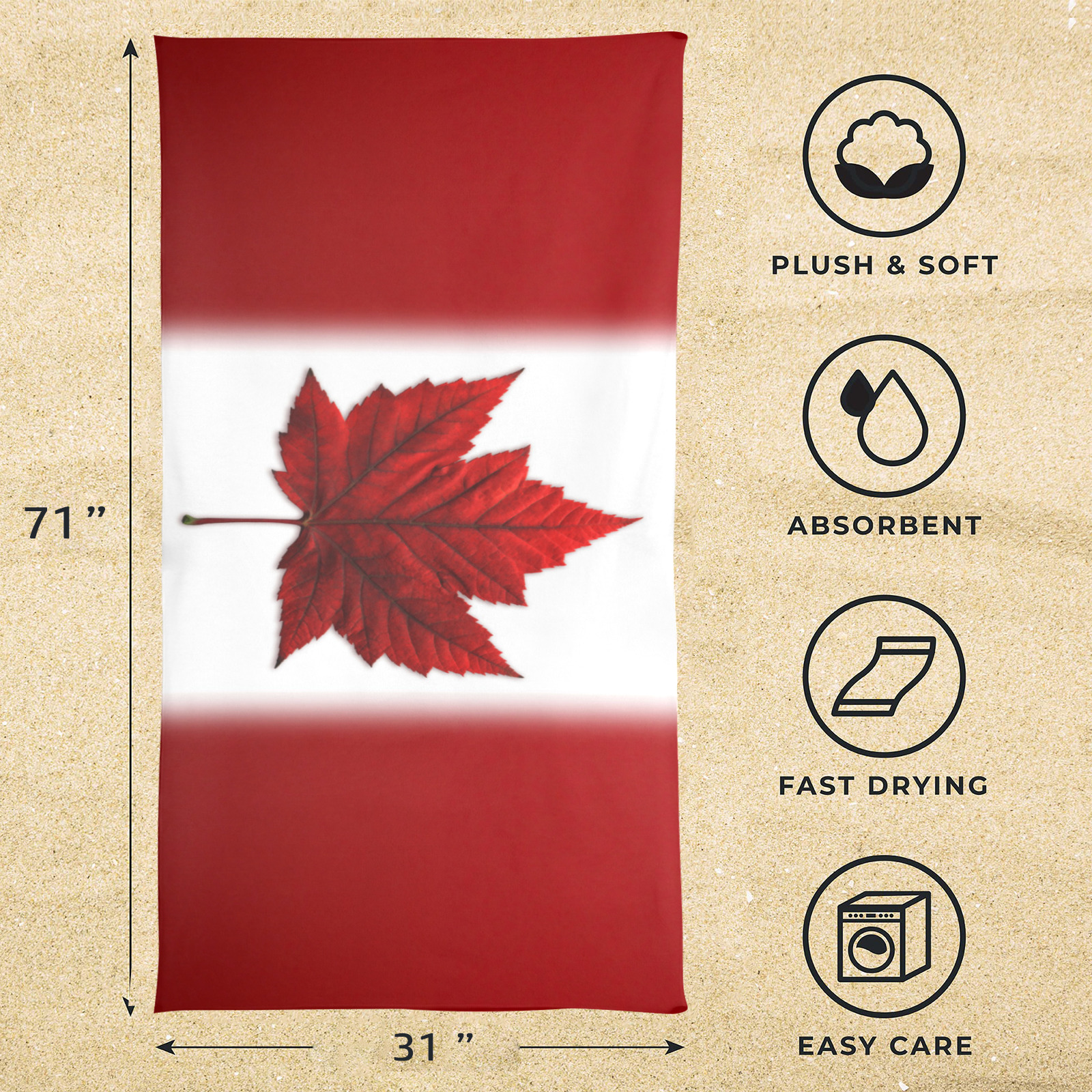 Canada Flag Towel Beach Towel 31"x71"(NEW)