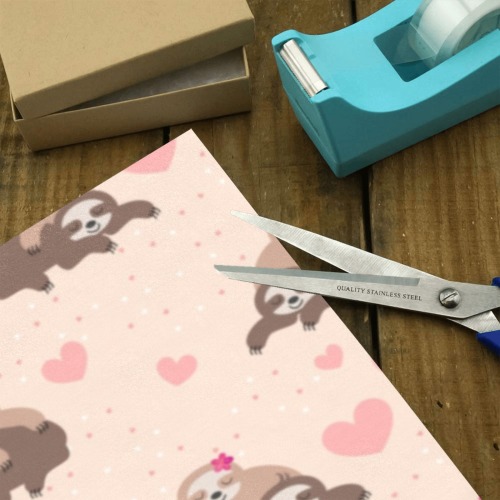 Cute Sloth Couple Love Pattern Gift Wrapping Paper 58"x 23" (1 Roll)