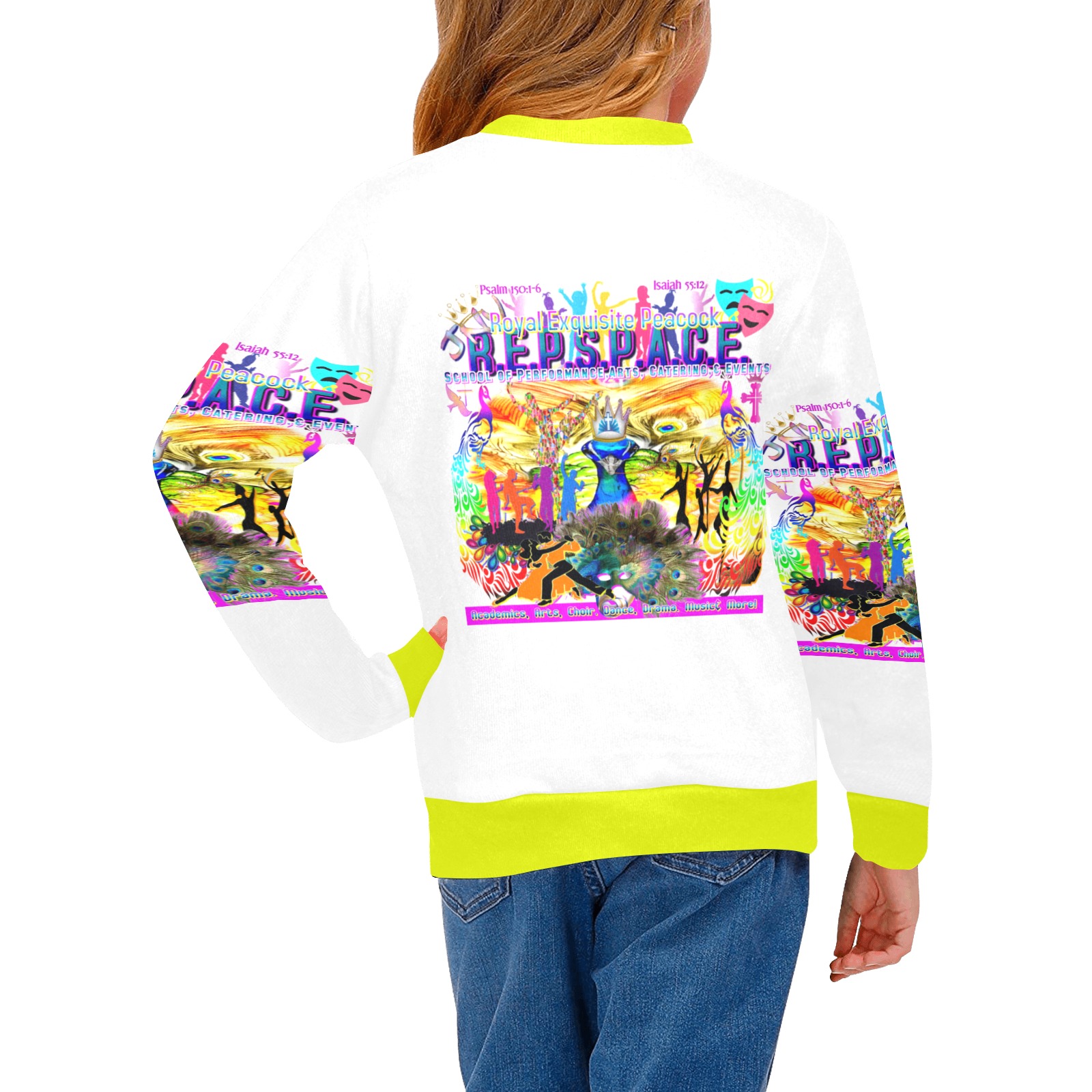 JNV REPSPACE COLORFUL Lime Kid's long sleeve shirt(8) Girls' All Over Print Crew Neck Sweater (Model H49)