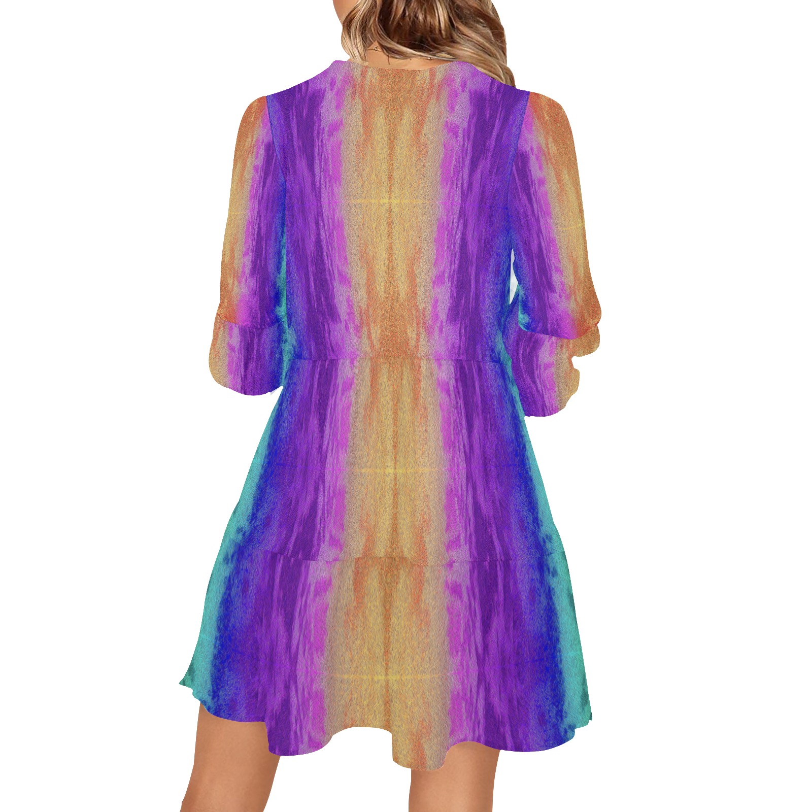 Rainbow V-Neck Loose Fit Dress (Model D62)