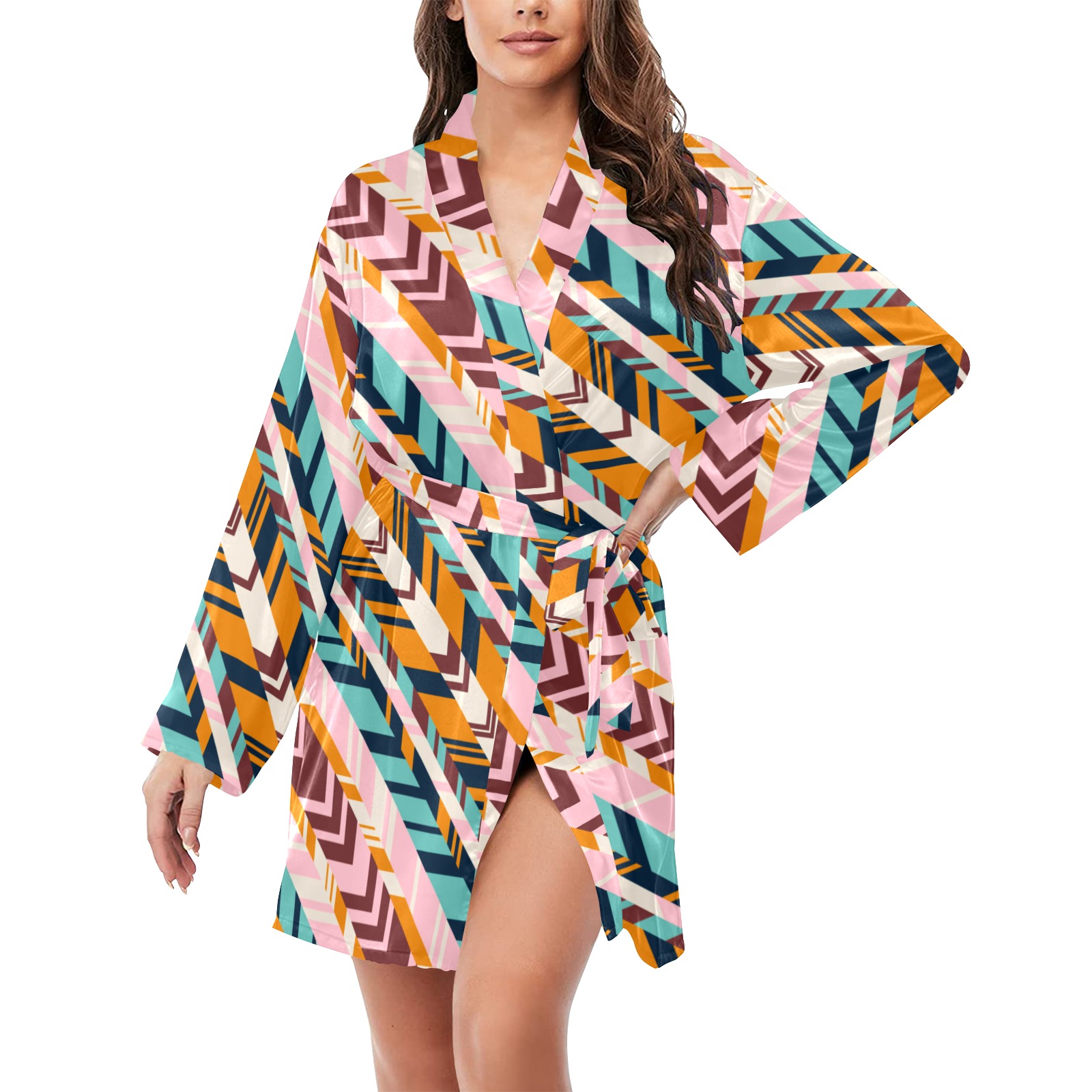 Linear tribe colorful Women's Long Sleeve Belted Night Robe