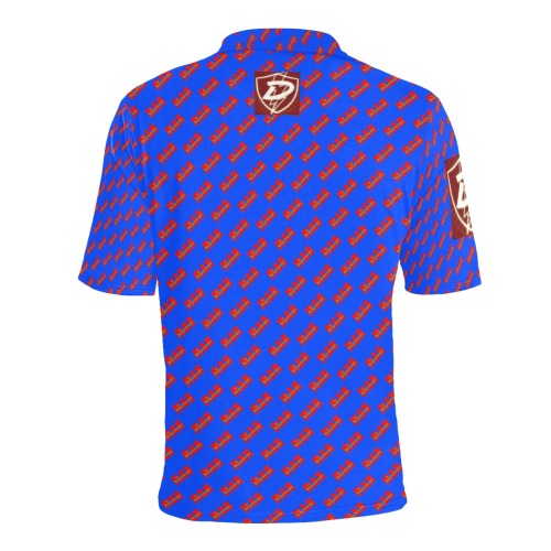 DIONIO Clothing - Tha Boogiewoogie Man Polo Shirt (Blue & Red Repeat Logo) Men's All Over Print Polo Shirt (Model T55)
