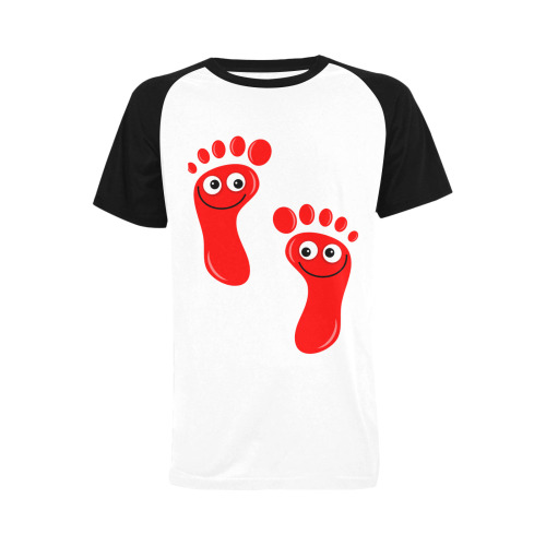 Happy Cartoon Red Human Foot Prints Men's Raglan T-shirt (USA Size) (Model T11)