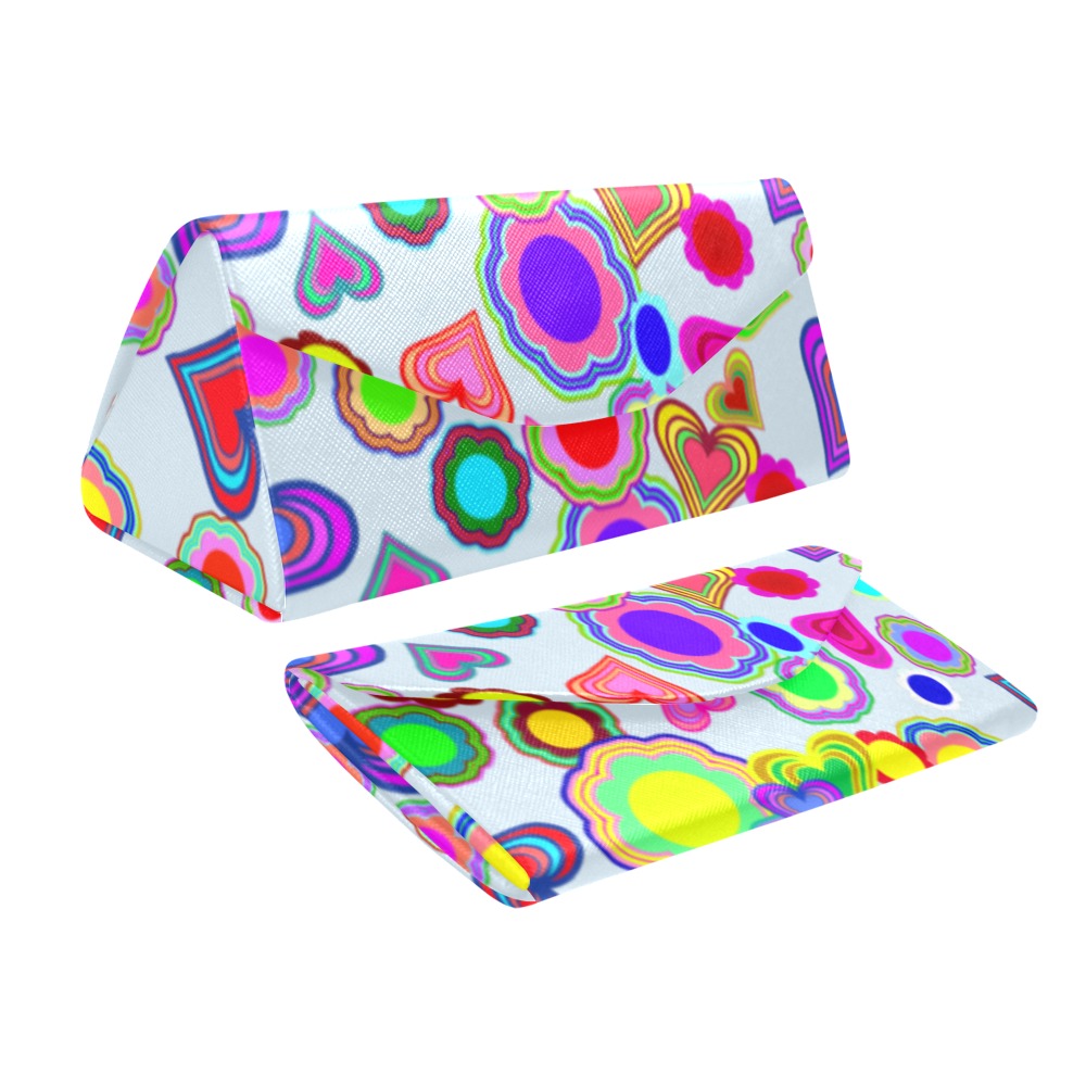 Groovy Hearts and Flowers Blue Custom Foldable Glasses Case