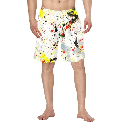 Yellow & Black Paint Splatter Men's Swim Trunk (Model L21)