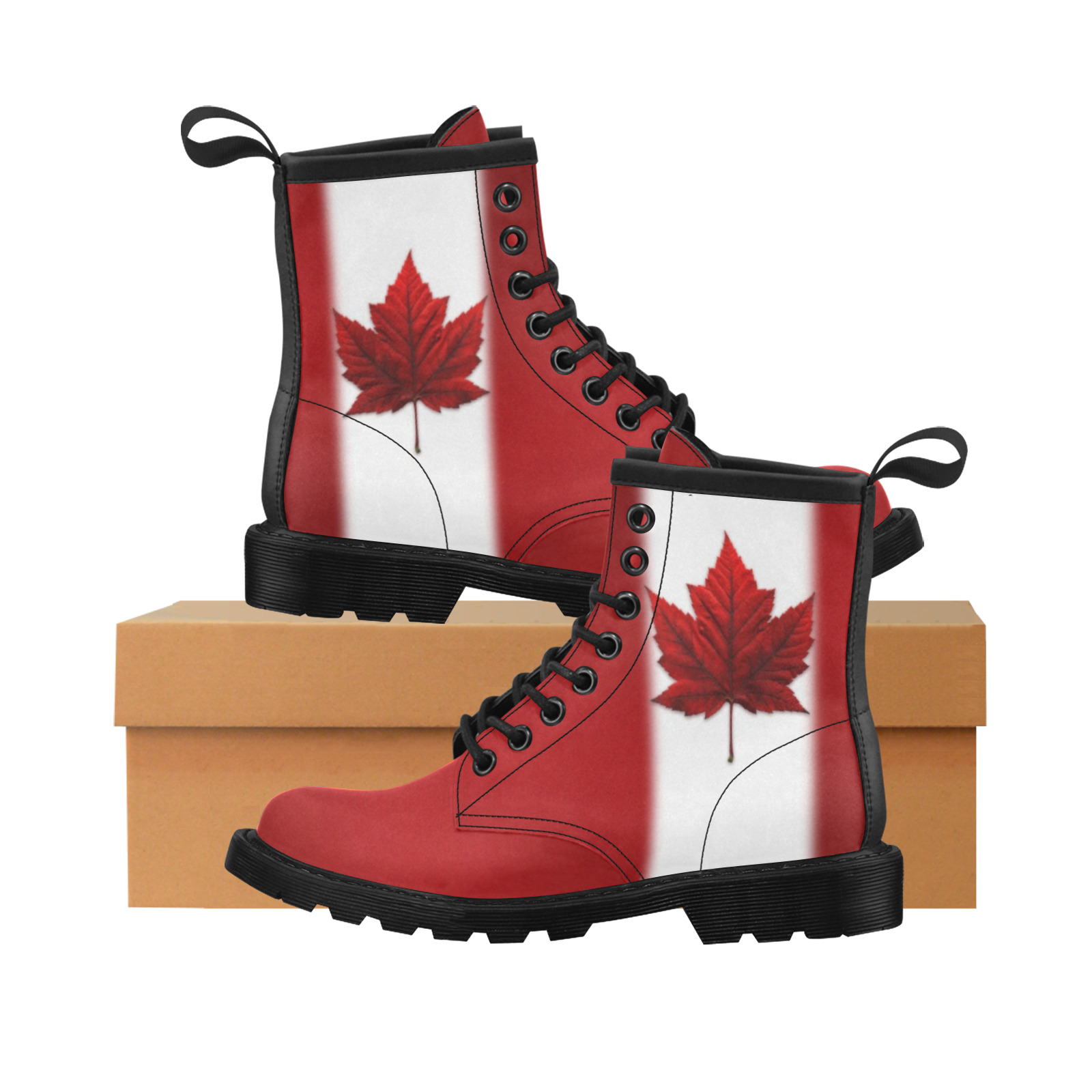 Canada Flag Boots Women's PU Leather Martin Boots (Model 402H)