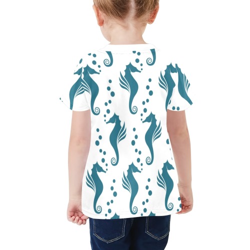 Sea Horse Little Girls' All Over Print Crew Neck T-Shirt (Model T40-2)