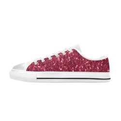 Magenta dark pink red faux sparkles glitter Low Top Canvas Shoes for Kid (Model 018)