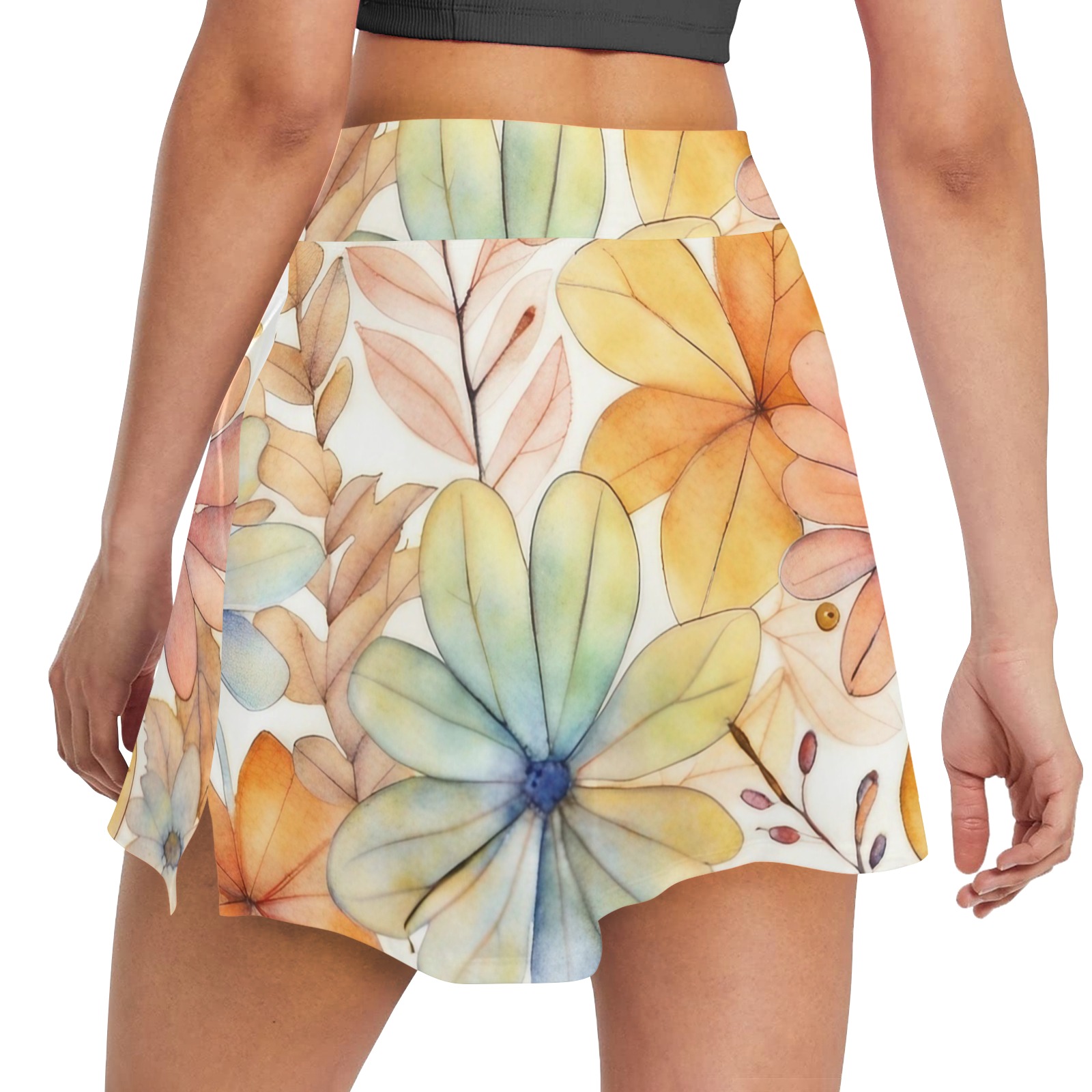 Watercolor Floral 2 Women's Golf Skirt with Pockets (Model D64)