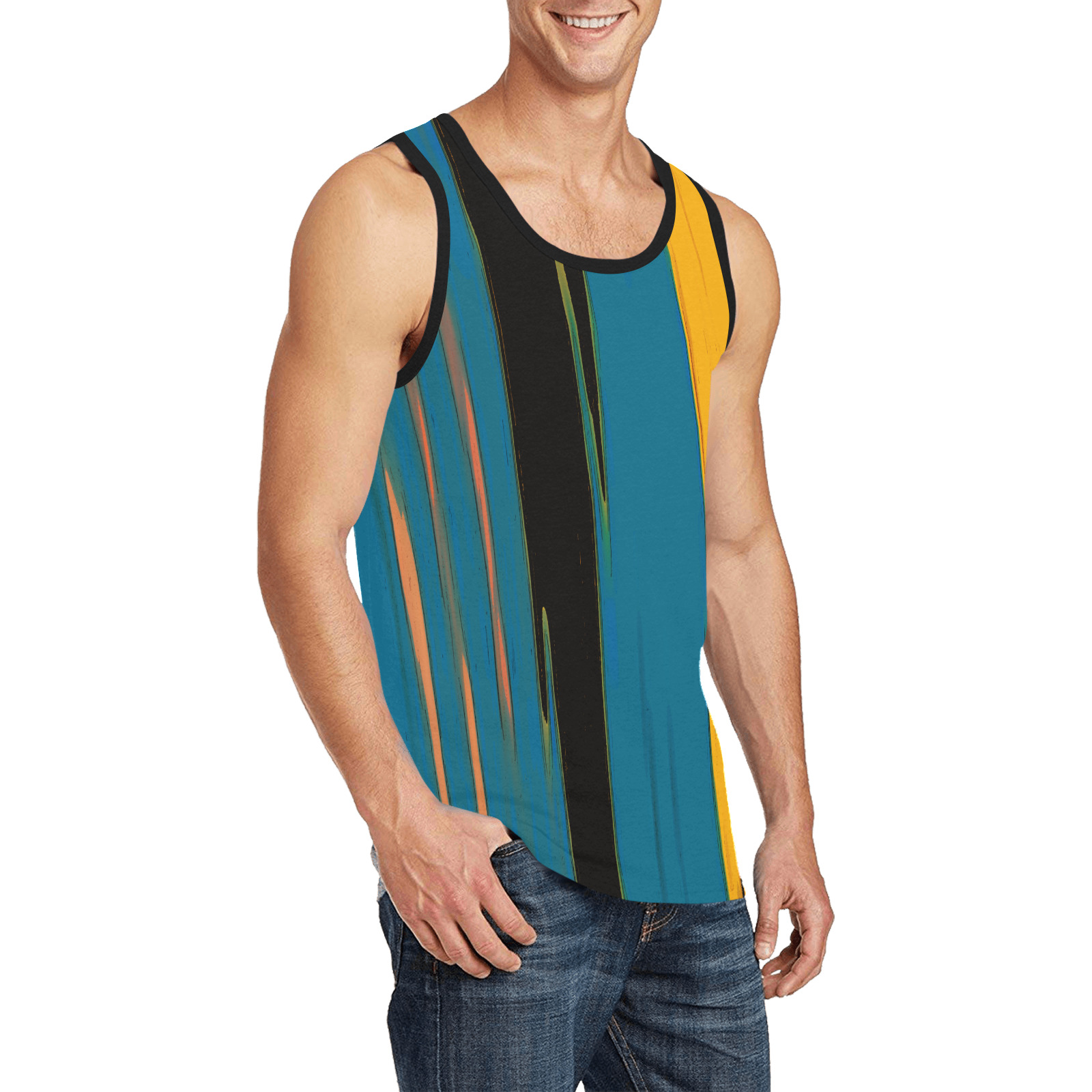 Black Turquoise And Orange Go! Abstract Art Men's All Over Print Tank Top (Model T57)