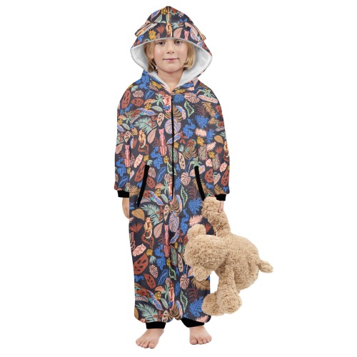 Modern colorful dark jungle 01 One-Piece Zip up Hooded Pajamas for Little Kids